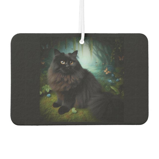 Fluffy Black Cat in Misty Woods Autolufterfrischer (Vorderseite)