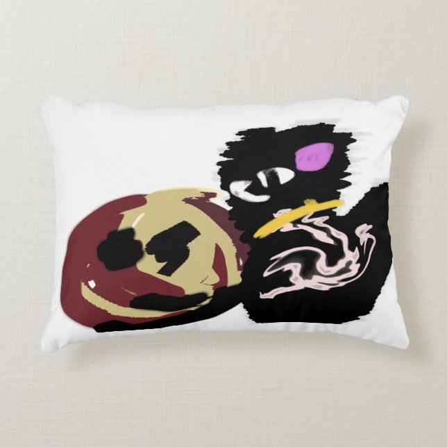 Fluffy Black Cat Jack o Lantern fun  Dekokissen (Vorderseite)