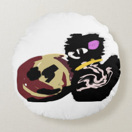 Fluffy Black Cat Jack o Lantern fun Rundes Kissen