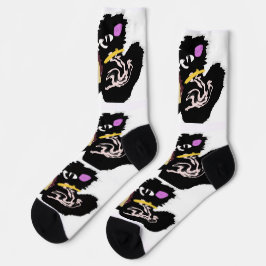 Fluffy Black Cat Jack o Lantern fun Socken