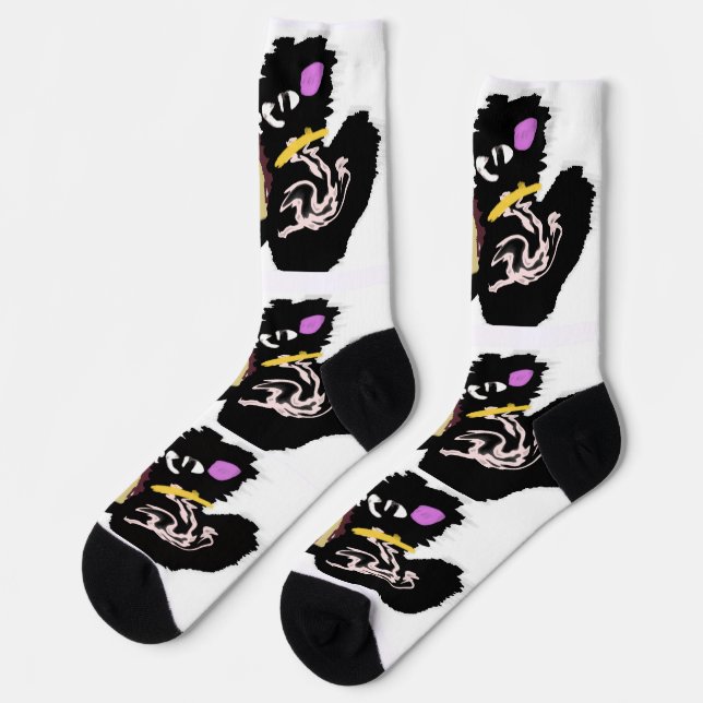 Fluffy Black Cat Jack o Lantern fun  Socken (Linkes Detail)