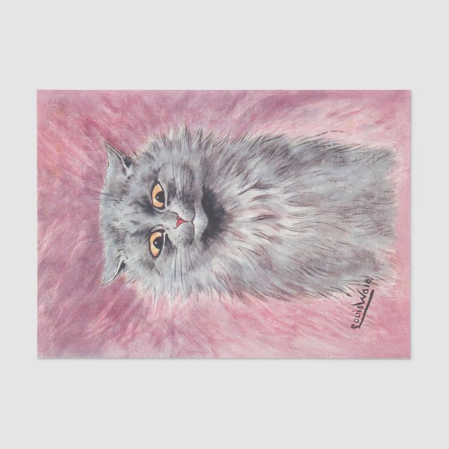 Fluffy Blue Cat Moody Vintage Feline Seidenpapier (Vorderseite)