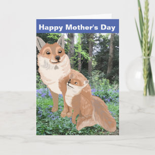 Fluffy Brown Fox and Niedlich Cub Mother Day Feiertagskarte