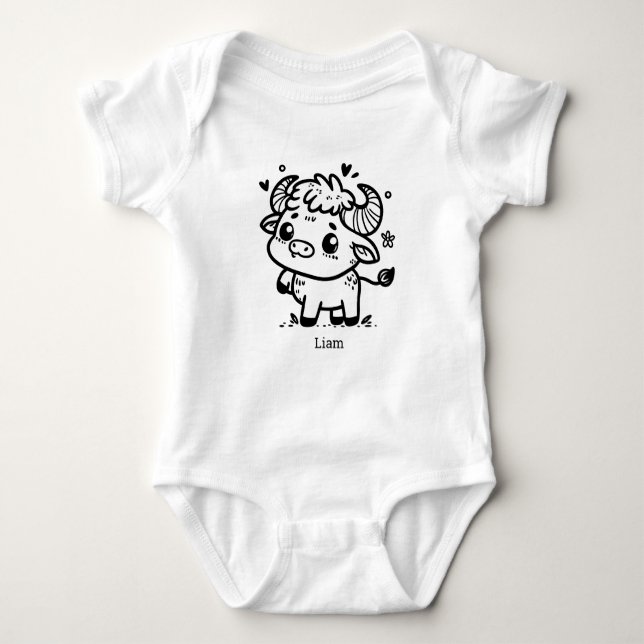Fluffy Buffalo Baby - Kawaii Farm Animal Baby Strampler (Vorderseite)
