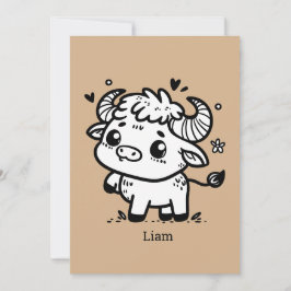Fluffy Buffalo Baby - Kawaii Farm Animal Einladung