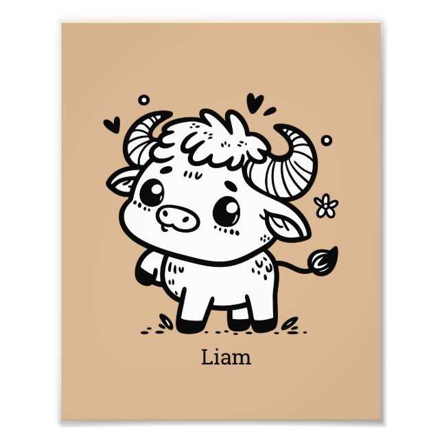Fluffy Buffalo Baby - Kawaii Farm Animal Fotodruck (Vorne)