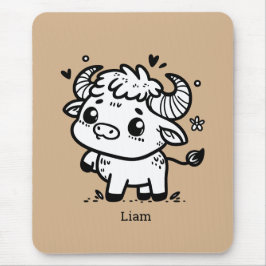 Fluffy Buffalo Baby - Kawaii Farm Animal Mousepad