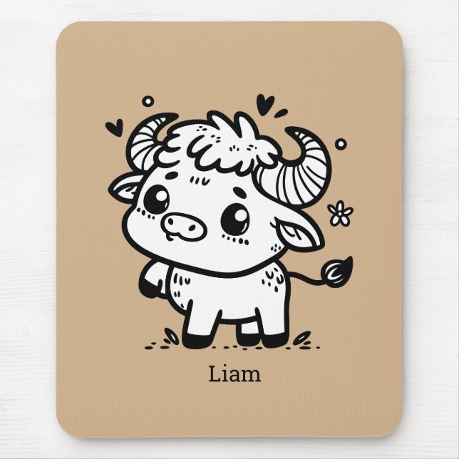 Fluffy Buffalo Baby - Kawaii Farm Animal Mousepad (Vorne)