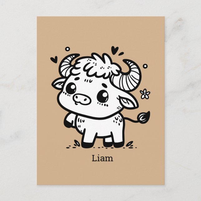 Fluffy Buffalo Baby - Kawaii Farm Animal Postkarte (Vorderseite)