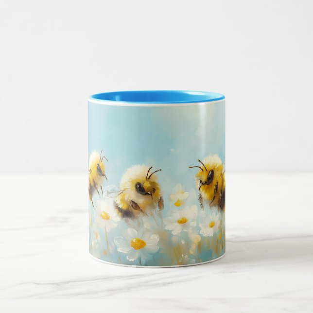 Fluffy Bumble Bees Zwei-Tone-Tasse Zweifarbige Tasse (Mittel)