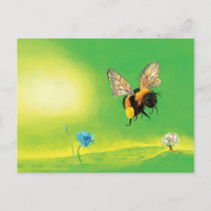 Fluffy Bumblebee Flying Illustration Postkarte