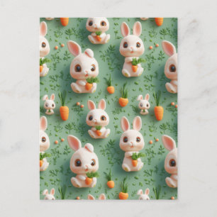 Fluffy Bunnies und Carrots 3D Nahtloses Muster Postkarte