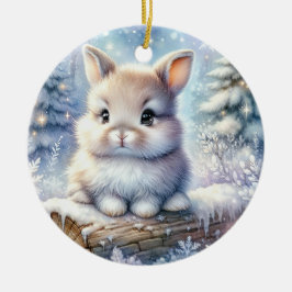 Fluffy Bunny in Frosted Pines Keramik Ornament