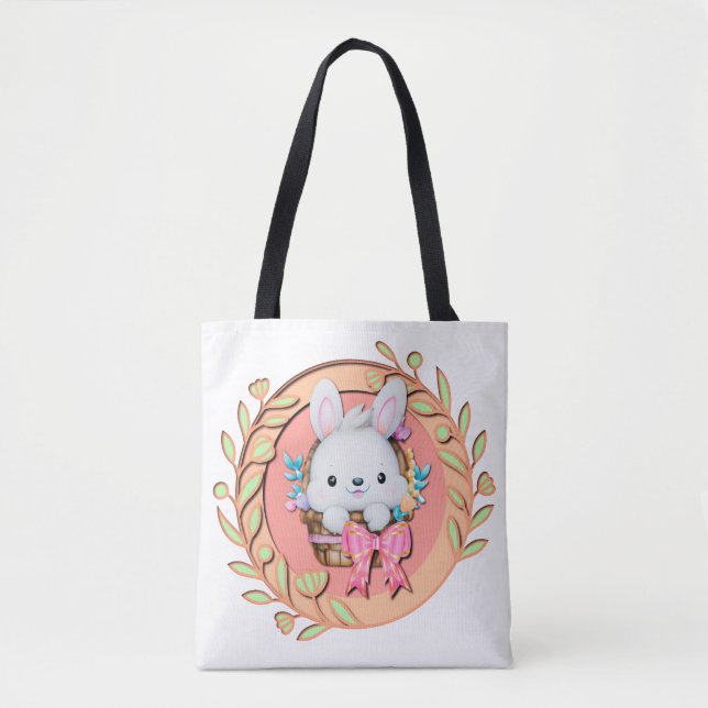 Fluffy Bunny Sitting im Osterkorb 3D Design (Vorderseite)
