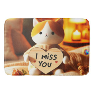 Fluffy Cat Holding an 'I Miss You' Gravur Herz Badematte