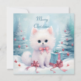 Fluffy Cat mit rosa Bow Feiertagskarte