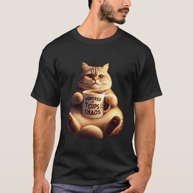 Fluffy Cat Powered By 7 Cups of Chaos T-Shirt (Vorderseite)
