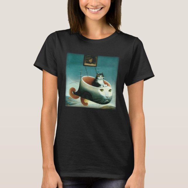 Fluffy Cat Riding An Airplane Science Fiction Unca T-Shirt (Vorderseite)