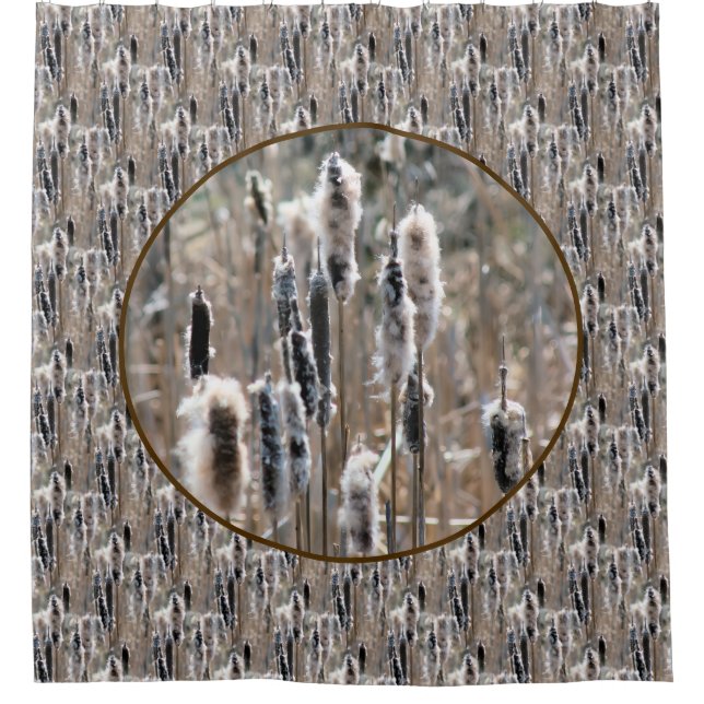 Fluffy Cattails Nature Pattern  Duschvorhang (Vorderseite)