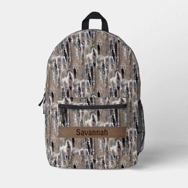 Fluffy Cattails Naturmuster Personalisiert Bedruckter Rucksack (Vorderseite)