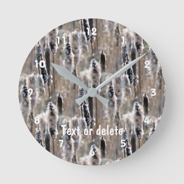 Fluffy Cattails Naturmuster Personalisiert Runde Wanduhr (Vorderseite)
