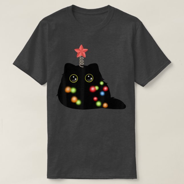 Fluffy Christmas Black Cat Weihnachtsmannmütze Xma T-Shirt (Design vorne)