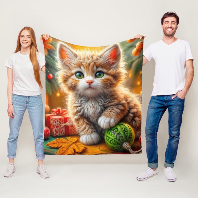 Fluffy Christmas Kitten Throw Kissen Fleecedecke (Beispiel)