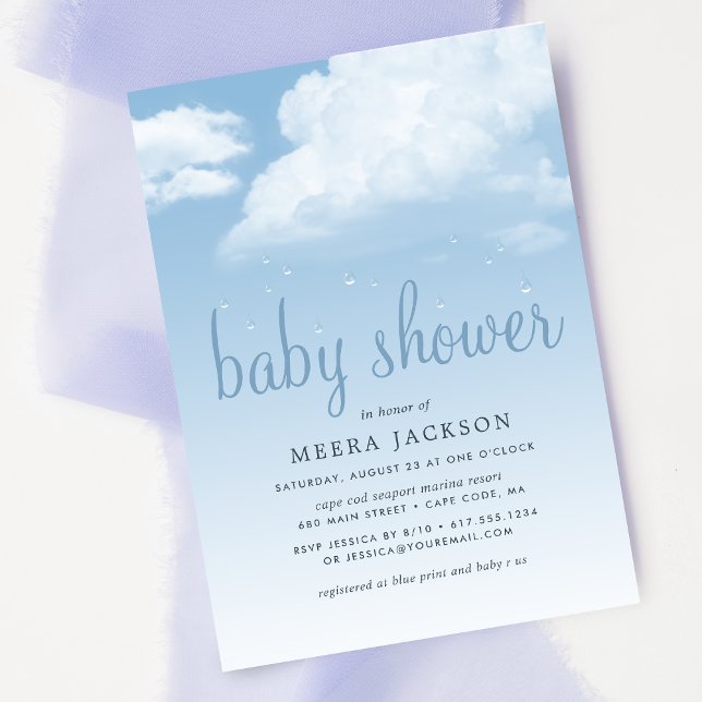 Fluffy Cloud Raindrops Baby Shower Einladung (Von Creator hochgeladen)