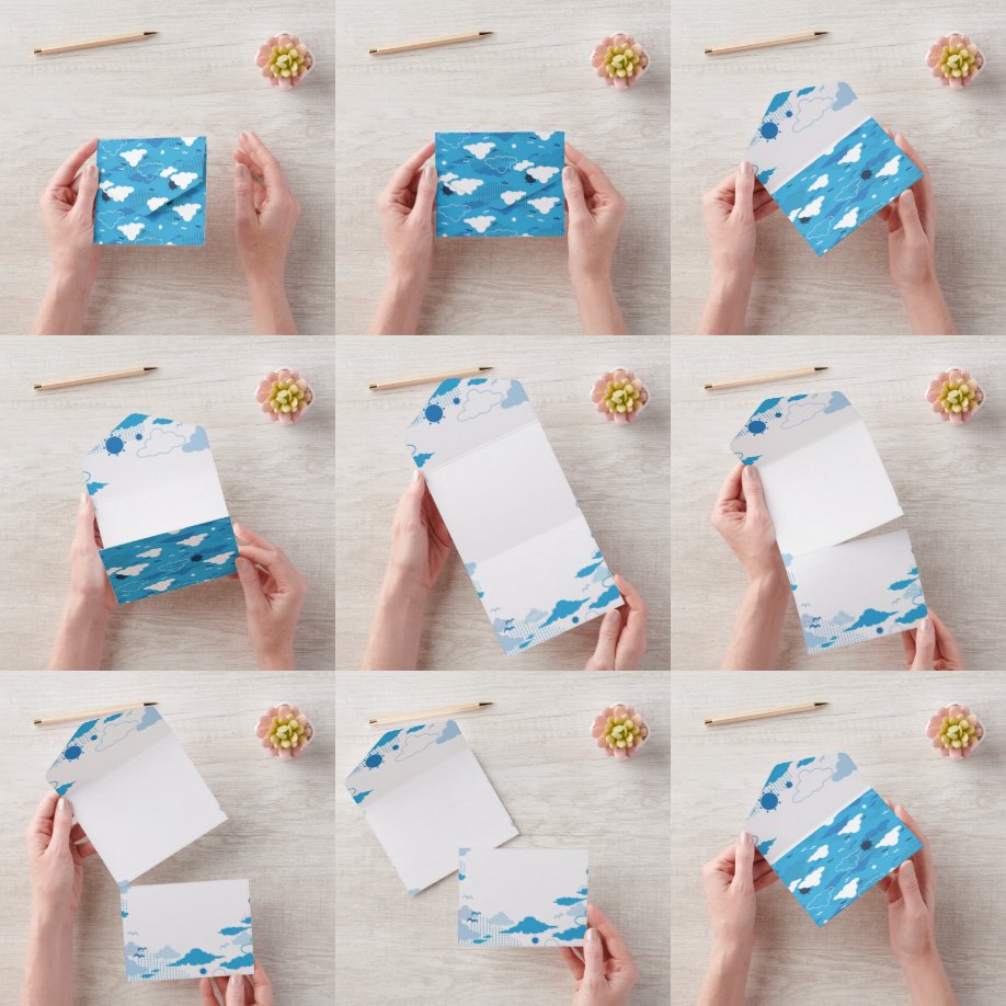 Fluffy Cloud Sunny Blue Sky Muster All In One Einladung