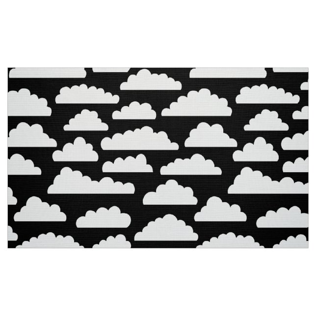 Fluffy Clouds Pattern - Weiß auf Schwarz Stoff (Fat Quarter (45,7 x 55,9 cm))