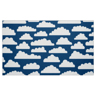 Fluffy Clouds Pattern - White on Blue 00396c Stoff