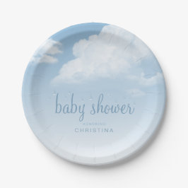 Fluffy Clouds Raindrops Baby Shower Pappteller