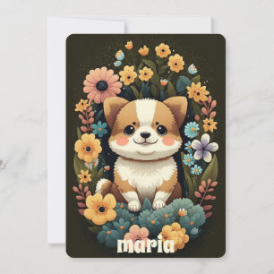 Fluffy Corgi Dog Welpe Geburtstag Retro Niedlich z Einladung