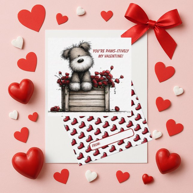Fluffy Dog Valentine Card for Kids Mitteilungskarte (Von Creator hochgeladen)