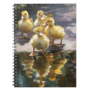 Fluffy Ducklings Pond Reflection Art Notizblock