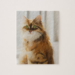 Fluffy Ginger Cat im Fenster Puzzle