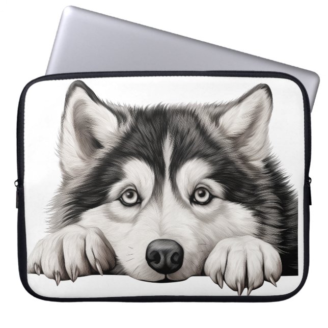 FLUFFY GRAU UND WEISS ALASKAN MALAMUTE HUND LAPTOPSCHUTZHÜLLE (Vorderseite)