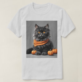 Fluffy Gray Halloween Cat Ash T - Shirt