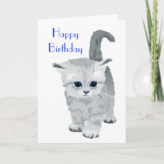 Fluffy Gray Kitten Geburtstag Karte (Vorderseite)