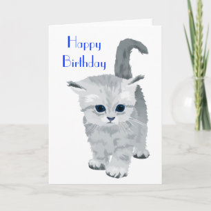 Fluffy Gray Kitten Geburtstag Karte