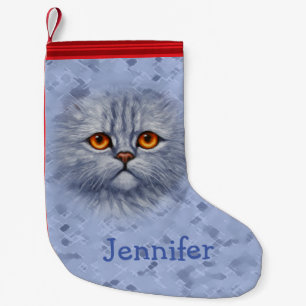 Fluffy Gray Tabby Cat Kitten Face Kleiner Weihnachtsstrumpf