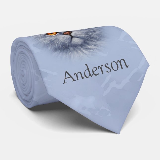 Fluffy Gray Tabby Cat Kitten Face Krawatte (Gerollt)