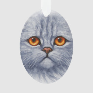 Fluffy Gray Tabby Cat Kitten Face Ornament