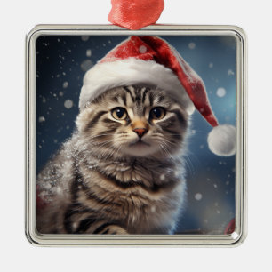 FLUFFY HOLIDAY CHRISTMAS BROWN TABBY KITTEN ORNAMENT AUS METALL