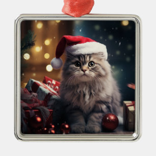 FLUFFY HOLIDAY CHRISTMAS GRAY TABBY KITTEN ORNAMENT AUS METALL