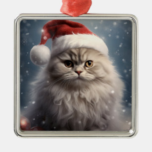 FLUFFY HOLIDAY CHRISTMAS PERSIAN TABBY KITTEN ORNAMENT AUS METALL