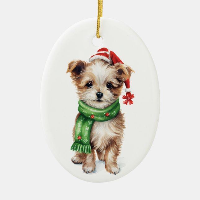 Fluffy Hund mit Scarf Ornament - Gemütlicher Urlau (Vorne)