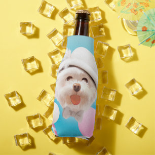 Fluffy Hund mit Weißhut Flaschenkühler