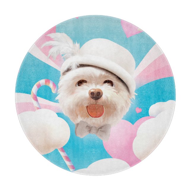 Fluffy Hund mit Weißhut Schneidebrett (Vorderseite)