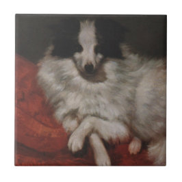Fluffy Hund sitzend auf einem Kissen (Gustave Cour Fliese
